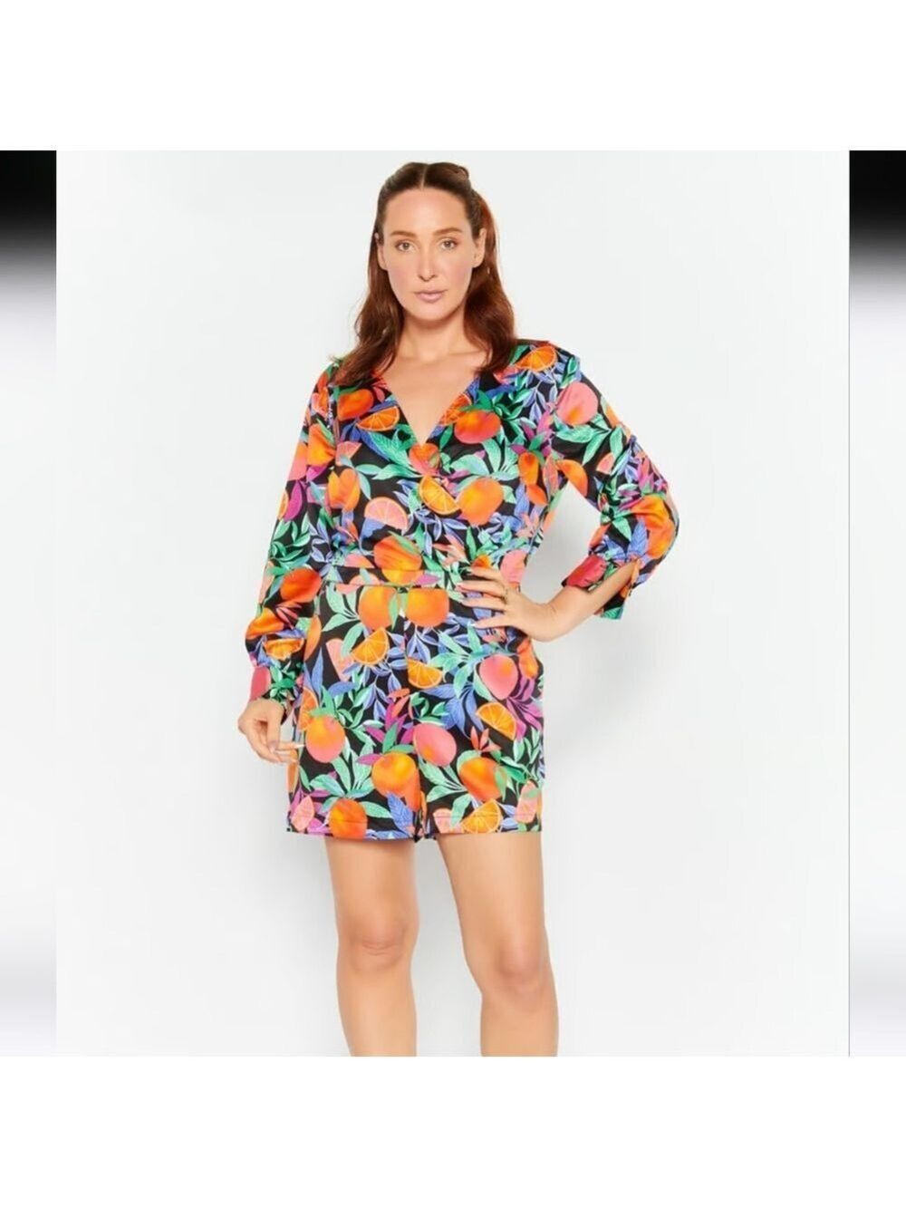 Nina Parker Satin Print Romper, Size 0X